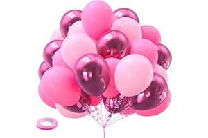 Kelfara Pink Balloons Metallic Hot Pink Balloons 60PCS 12inch Light Pink Dark Magenta Pink Latex Balloons for Grils Birthday Princess Baby Shower Wedding Party Supplies Decoration
