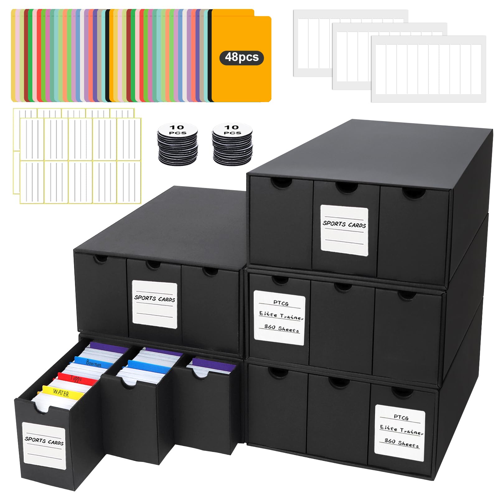 HIMOMO 15000+ Trading Card Storage Box, Card Storage Cases with 48 Card Dividers, Label Sticker & Tapes, For Sport Cards, MTG, TCG, PTG- Cardboard Trading Card Box (15 600-Count)