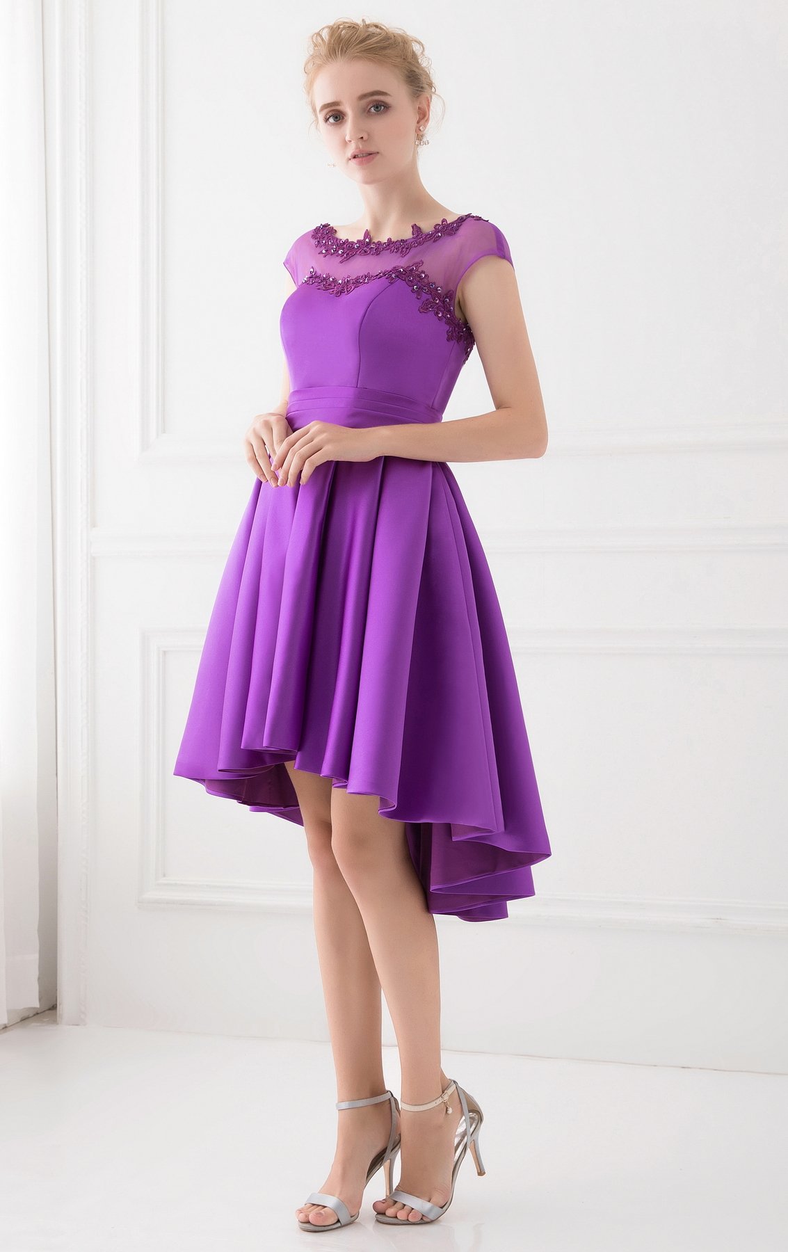 YORFORMALS Cap Sleeve Aline Dress Short Prom Gown Size 6 Purple