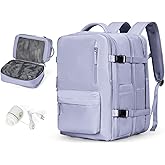 Vacuum Backpack Travel with Pump, 45L Expandable Travel Backpack for Women, Large Storage Vacuum Compression Bags with Shoe Compartment/17inch Laptop Compartment/USB Port, Purple