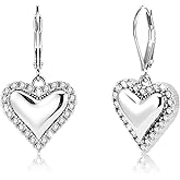 14K Gold Plated Heart Dangle Earrings, ALEXCRAFT Golden Dangling Drop Earring for Trendy Women Leverback Earing Cubic Zirconia Hearts Shaped Hypoallergenic of Valentine