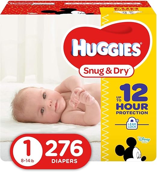 Huggies Snug and Dry Diapers, Size 1, Economy Plus Pack, 276 Count