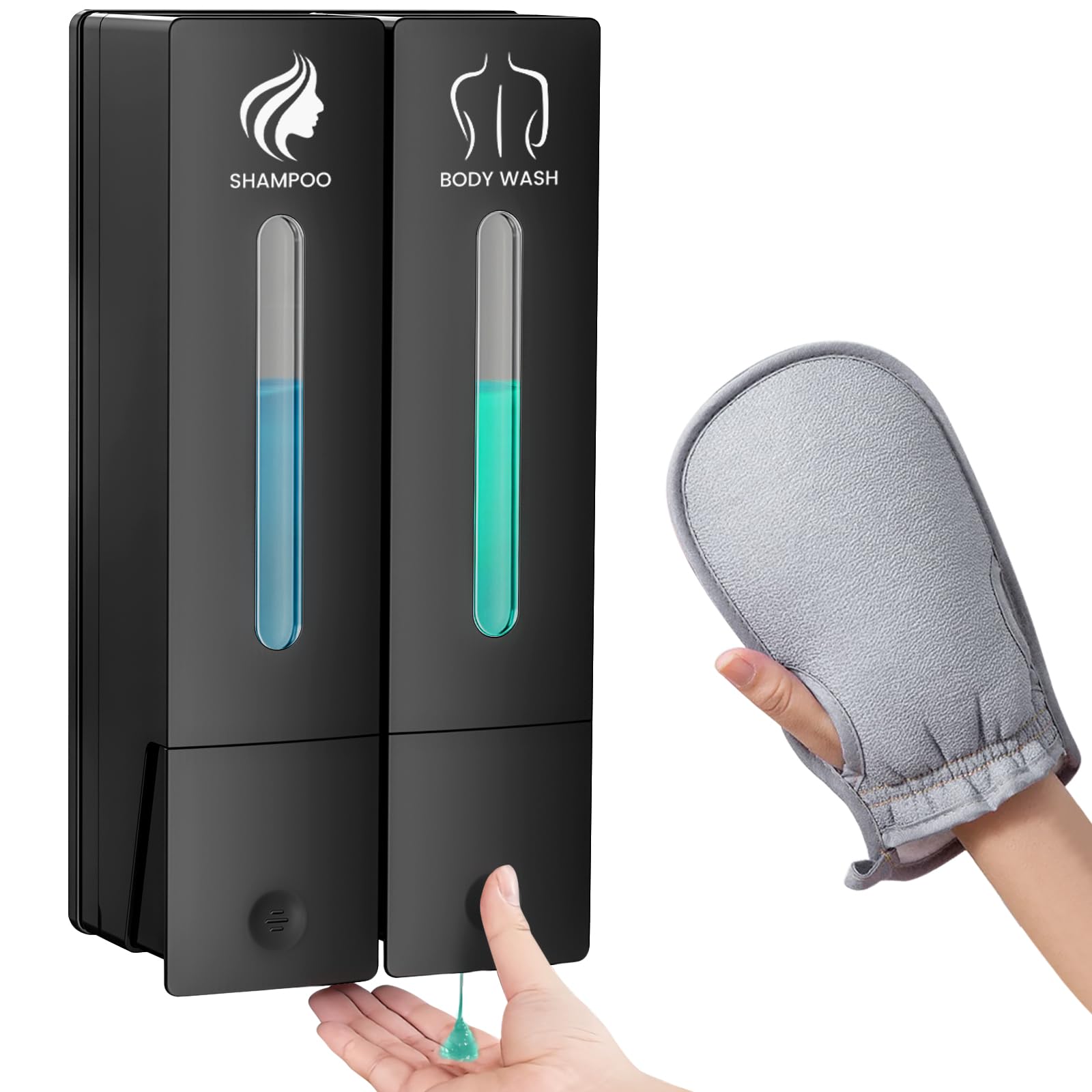 Photo 1 of 3 in 1 Shampoo and Conditioner Dispenser, 1200ML Capacity Shower Soap Dispenser Bathroom Set, 2 Chamber Shower Dispenser No Drill, Fashionable Wall Mounted Soap Dispenser for Bathroom & Hotel