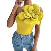 SHENHE Women's 3D Flower Top One Shoulder Sleeveless Slim Fit Elegant Rosette Top Blouse