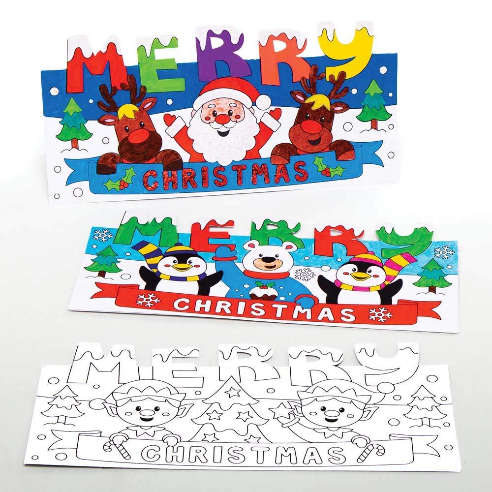 Baker Ross AX472 Christmas Colour In Cards for Kids - Pack of 10, Pop Up Festive Card Crafts and Decorations for Children