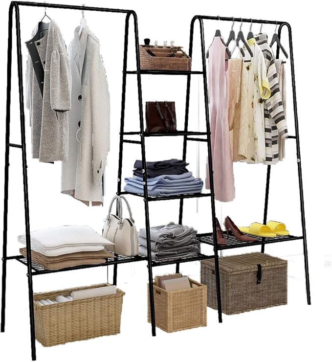 Garment Rack Metal Clothes Racks with 4Tiers, 6 Shelf Shoe