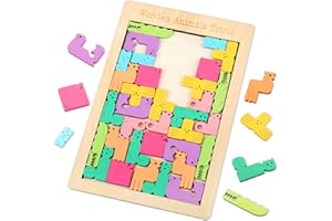 DOVIDEN Wooden Puzzle Game for Kids - Brain Teaser Puzzles Games 3D Animal Russian Blocks Toys Tangram Jigsaw Board Educational Gifts for Toddler 4-8-10 Boys Girls Ages 3 5 6 7 9 Years Old