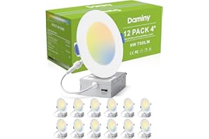 DAMINY 12 Pack 6 Inch LED Recessed Lighting with Junction Box,5CCT,Ultra-Thin Recessed Light,10W 1100lm, Dimmable Canless Wafer Ceiling Light, High Brightness