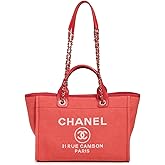 CHANEL Women's Pre-Loved Red Canvas Small Deauville Tote