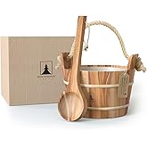 Northwood Sauna - Sauna Bucket and Ladle Set - Handmade from Canadian Red Cedar Wood - Natural Rope Handle - 1 Gallon (4 Liters) Water Capacity