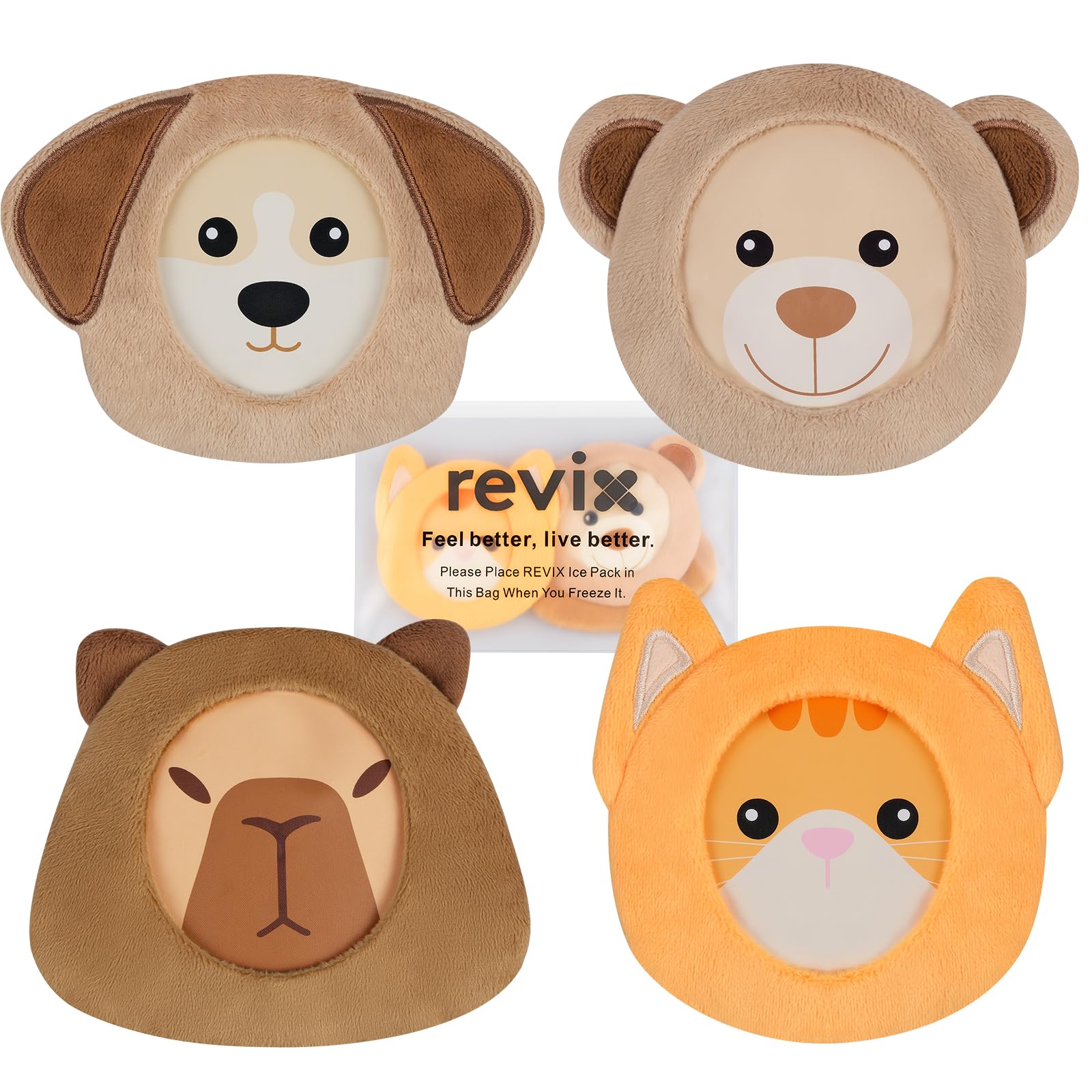 Photo 1 of REVIX Kids Ice Packs for Boo Boos, Babies Small Gel Ice Pack Reusable for Toddlers with Soft Cloth Covers and Cute Animals Designs, 4 Hot and Cold Packs for Everyday Comfort, Soothing and Relaxation