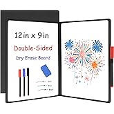 Small White Board Dry Erase, 12'' x 9'' Portable Whiteboard Notebook Black | Double-Sided A4, Reusable Dry Erase Notebook, Foldable Mini Handheld Whiteboard, Waterproof PU Leather, Easy to Clean