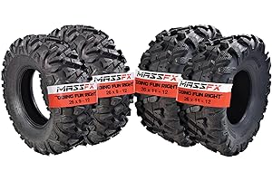 MASSFX 26x9-12 Front (2) & 26x11-12 Rear (2) Tire Set for All-Terrain (ATV), Utility-Task (UTV), and Side-by-Side (SxS) Vehicles - 6-Ply with 1/2" Tread Depth 26x9x12; 26x11x12 (4-Pack)