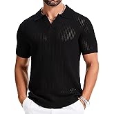 gigkik Mens Polo Shirts Ribbed Hollow Knit Polo Shirt Short Sleeve Muscle V Neck Golf Tees