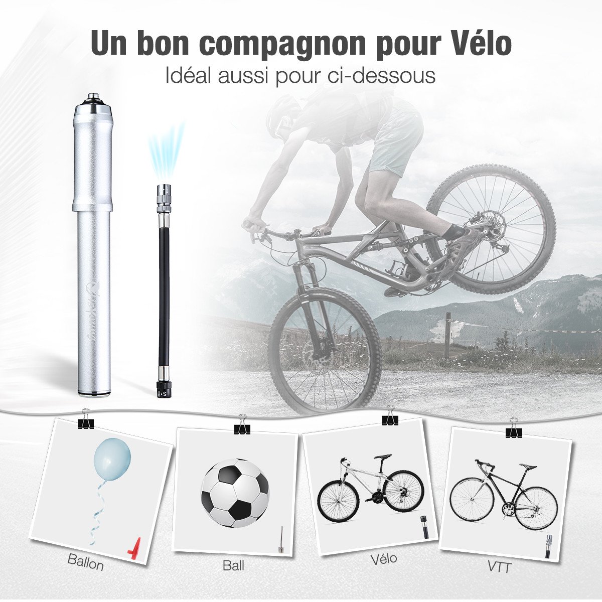 isYoung Pompe à Vélo Mini Pompe à Main Rétractile en Alliage d\'aluminium Portable pour Presta et Schrader Valve avec Support de Fixation Noir