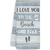 Jvpke Beach Kitchen Towels, I Love You to The Beach and Back Decorative Dish Tea Towels, Coastal Nautical Hand Towels for Bathroom, Coastal Kitchen Bathroom Decor, 16x24 Inch