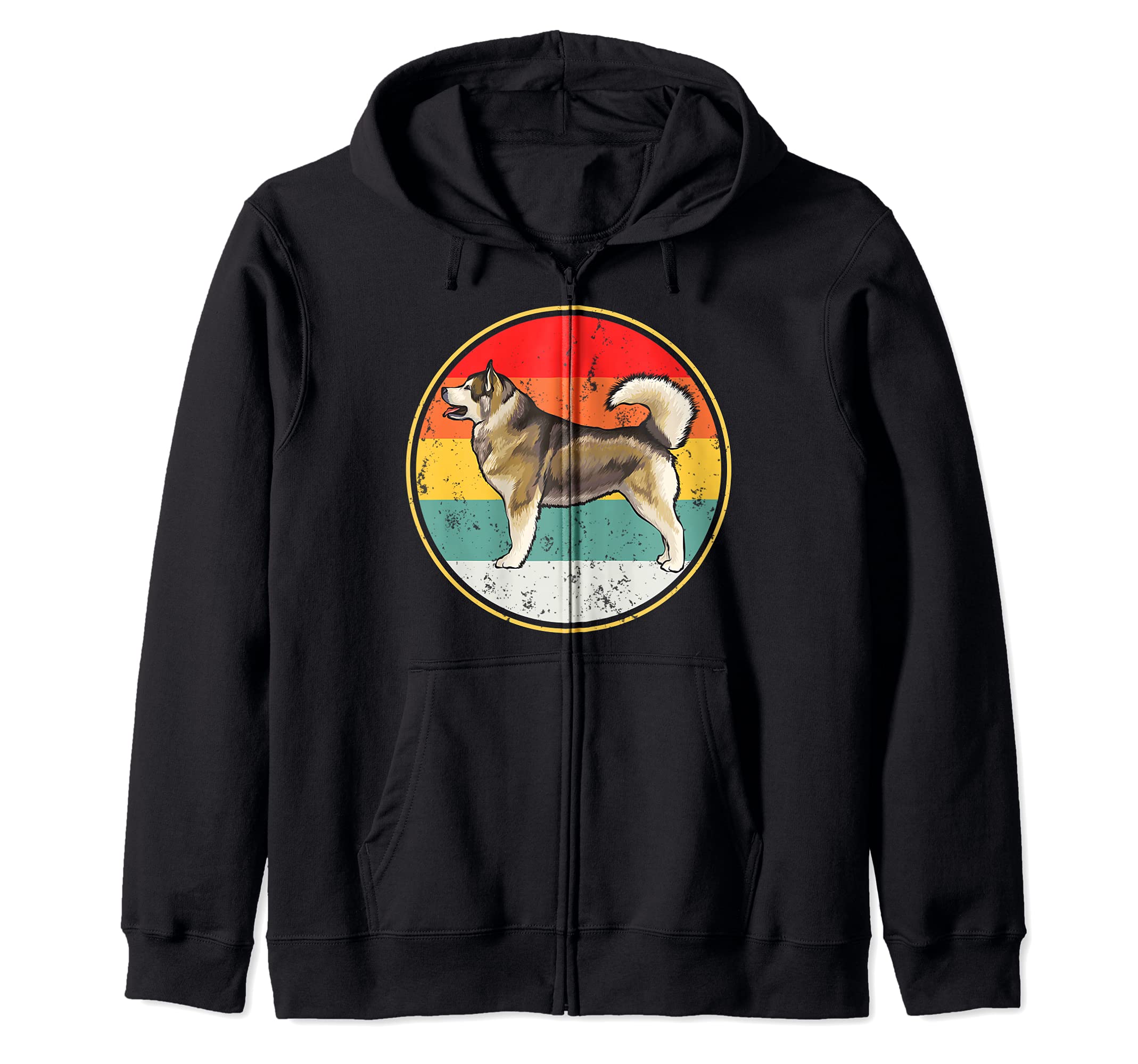 Vintage Retro Sunset Alaskan Malamute Dog Zip Hoodie