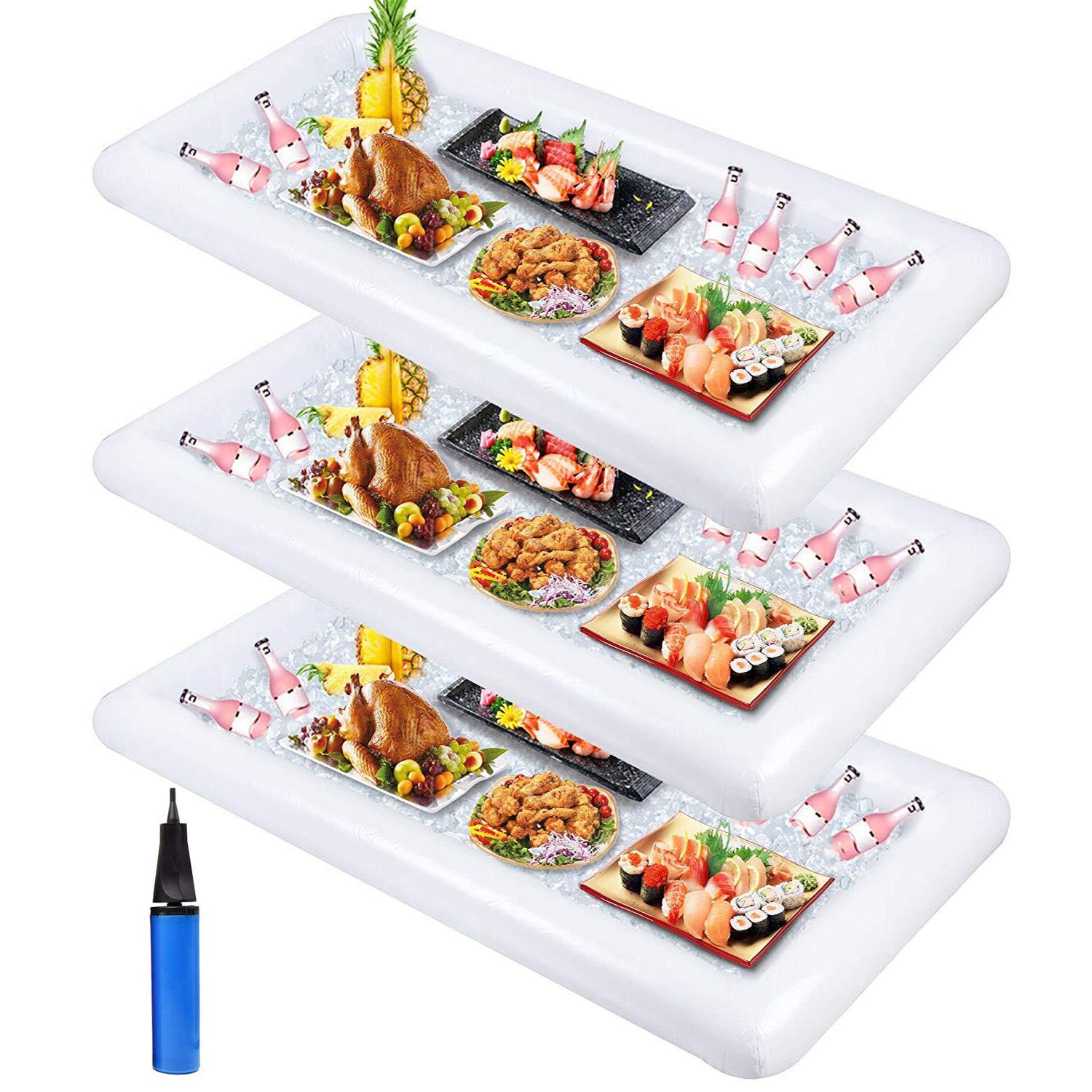 Photo 1 of jollylife 3PCS Inflatable Cooler Serving Bars Pool Party Blow Up Coolers Food Holder Ice Tray BBQs, Picnics,Buffets Indoor Outdoor Supplies with Drain Plug Hand Pump