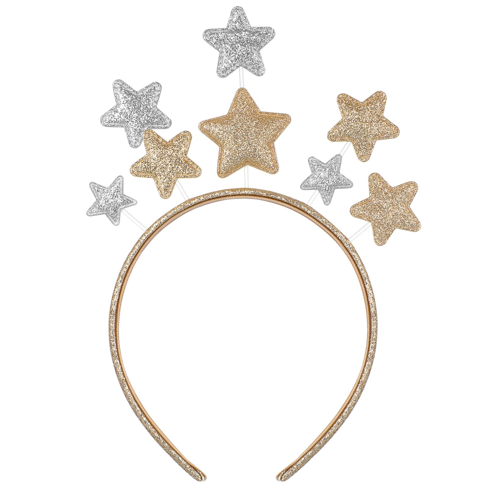 FRCOLOR 1pc Gillter Star Headband,Christmas Durable Pentagram Bopper Hair Band Gold Silver Stars Hair Accessories for Festival Holiday