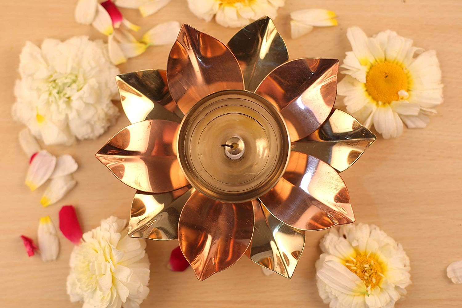 Diya Oil Lamp Antique Finish Lotus Shape, Lamp Made of Pure Brass and Copper Perfect for Home,Office Decoration, Temple puja & Best for Gift Purpose, Size 5 inch- 1 Pc