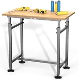 Ultrawall Workbench for Garage, 32"x18" Adjustable Height Work Table | Heavy Duty Rubber Wood Workstation for Workshop, Office, Home