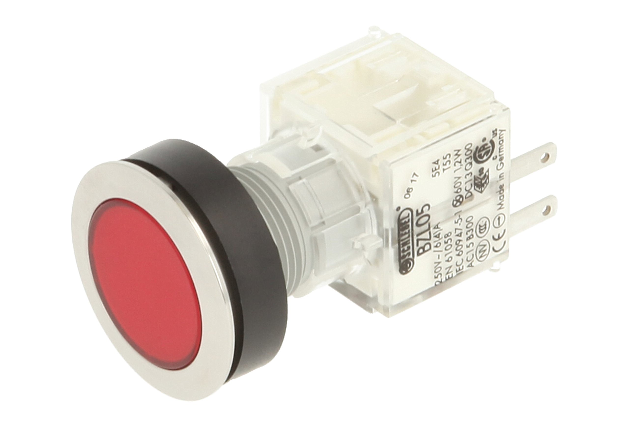 Schlegel 23.000.431 Push Button Silver-Coloured, Push Button Cap Red, Illuminated Push Contact Transmitter, 1 Opener, 24 V LED