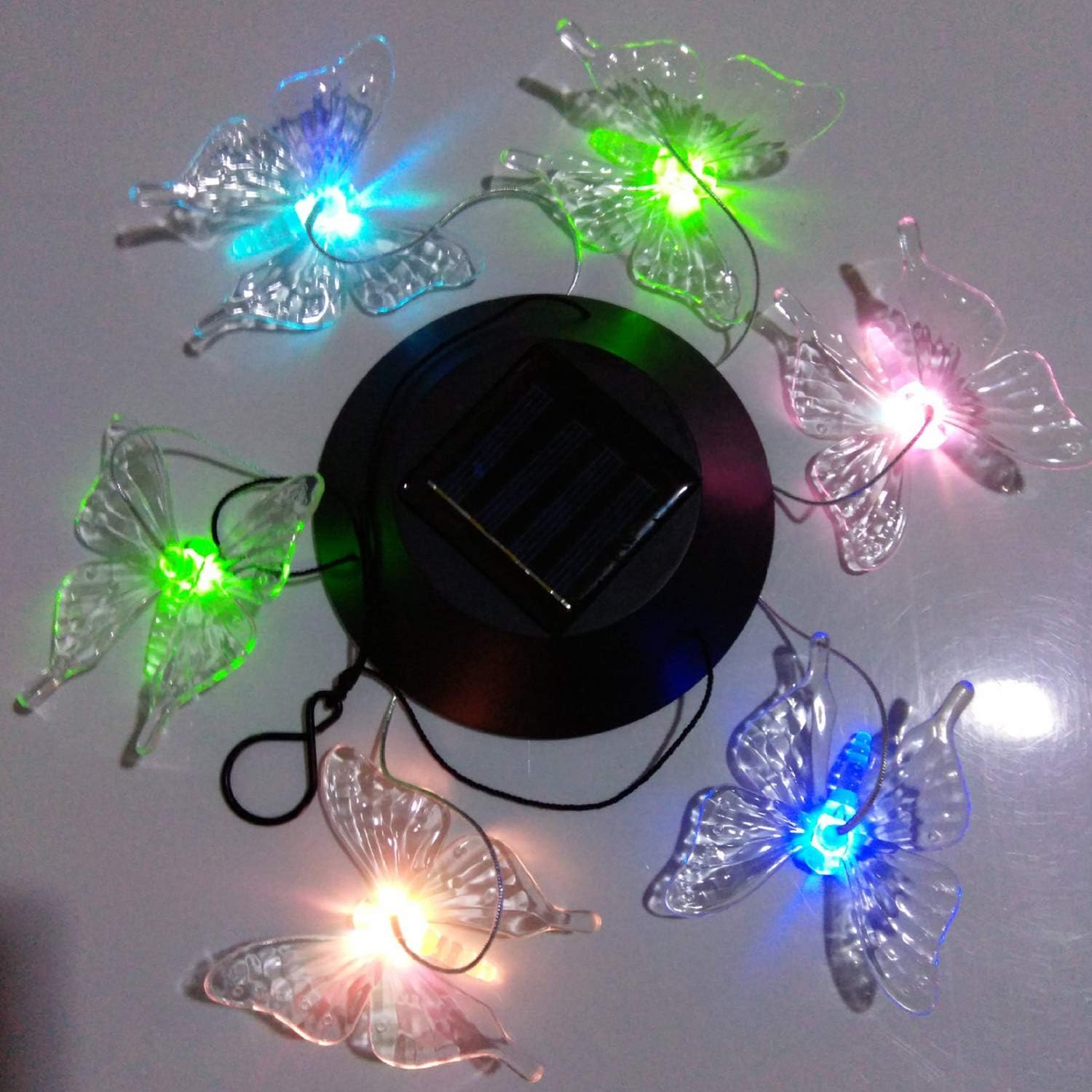 SUNJOYCO Butterfly Solar Wind Chimes, Color-Changing Outdoor Waterproof LED Wind Chime Solar Powered Colorful Light for Home/Party/Yard/Garden Decoration : Garden & Outdoor