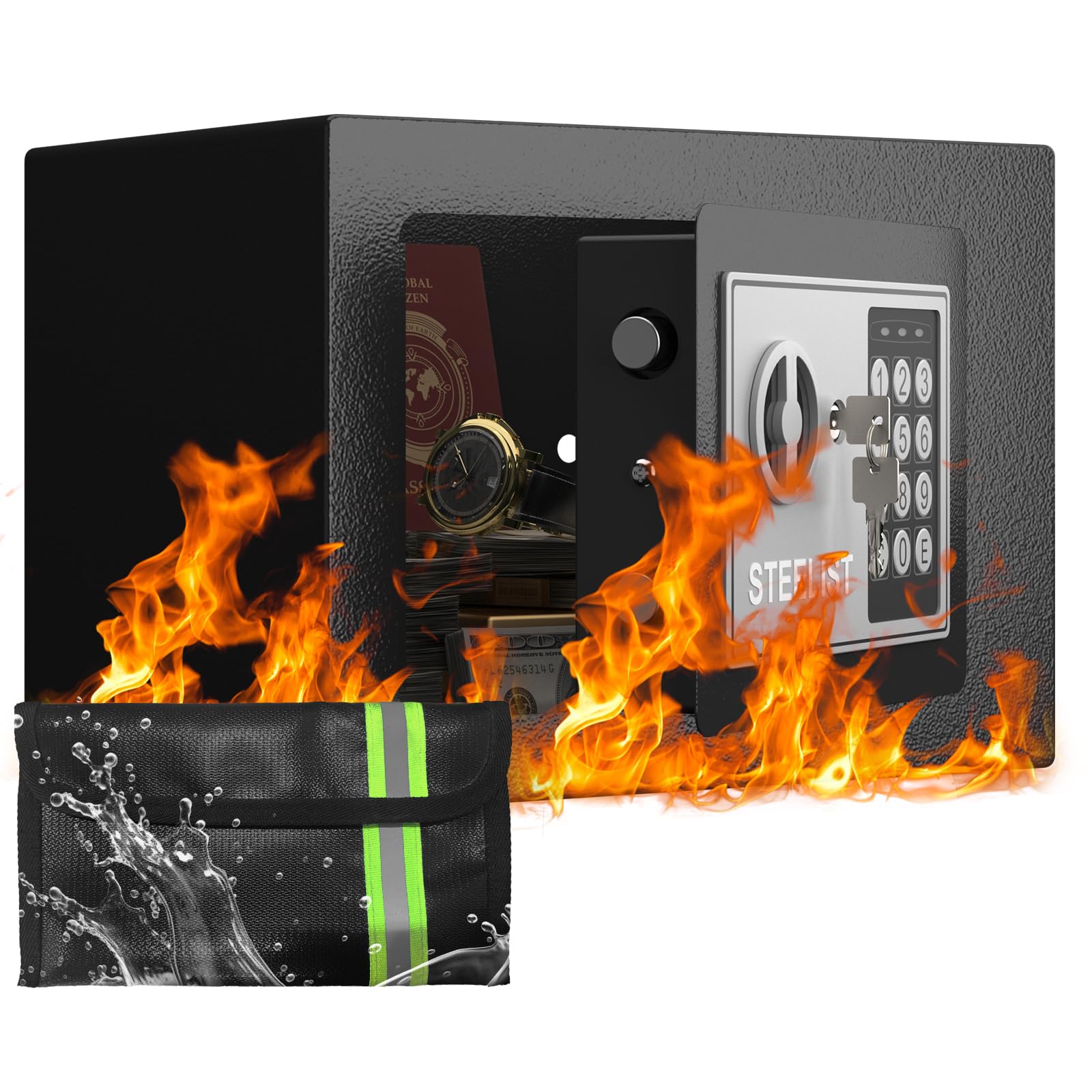 STEELIST Small Safes with Fireproof Bag, 0.23 Cubic Fireproof Safe for ...