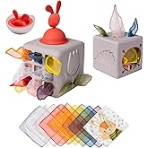 Taf Toys Baby Tissue Box Montessori Toys for Babies - Sensory & Motor Skills Development Silicone Toy with 10 Fabric Tissues,