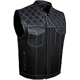Dream Apparel Men's SOA Denim & Leather Motorcycle Vest for Riding w/ 2 Concealed Carry Pockets, Biker Vest Black Club Vest
