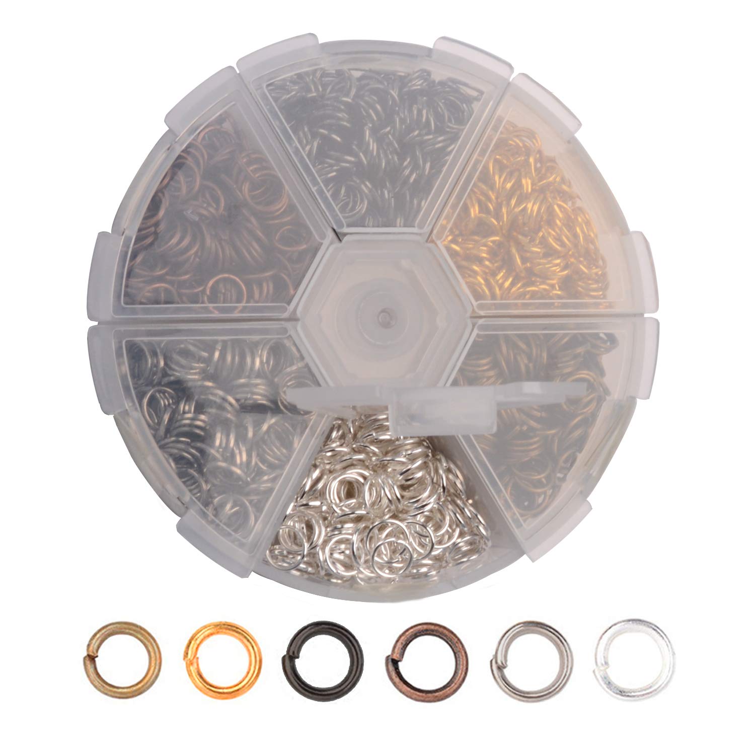 Open Jump Rings Hotetey 1 Box (About 1800Pcs) Assorted 6 Colors 6mm Open Iron Jump Rings Connectors for Jewelry Making