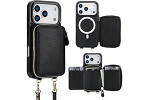 Bocasal for MagSafe Crossbody Wallet Case Compatible with iPhone 17 Pro, RFID Blocking Protective Purse Case with Card Slots Holder Kickstand Wrist Strap Lanyard Zipper 6.3 Inch 5G (Black)