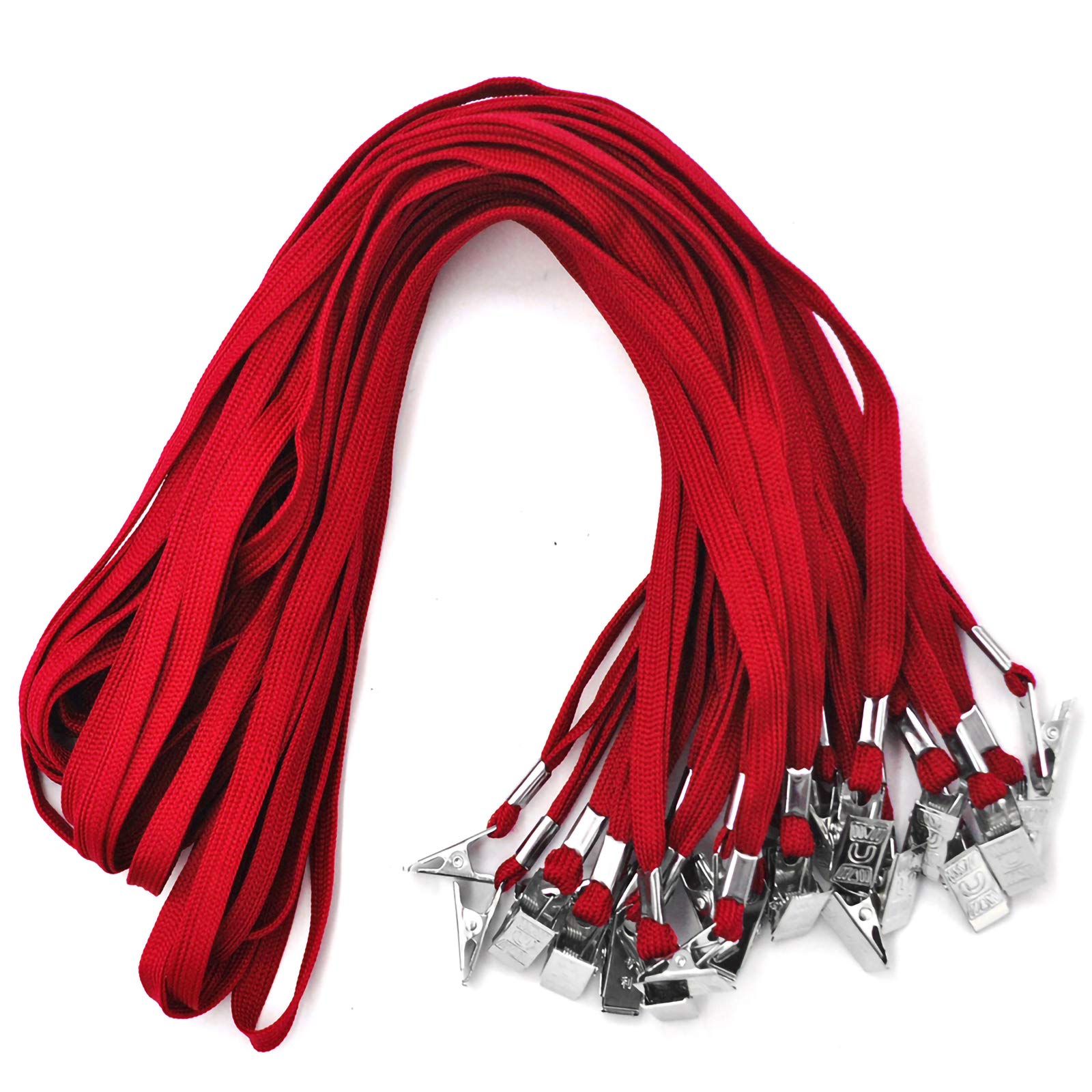 Warmter Red Lanyards 50 PCS Badge Lanyards with Clip Office Neck Flat Bulk Lanyard with Badge Bulldog Clip