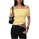 WDIRARA Women's Off The Shoulder Sweater Short Sleeve Pullover Knit Top