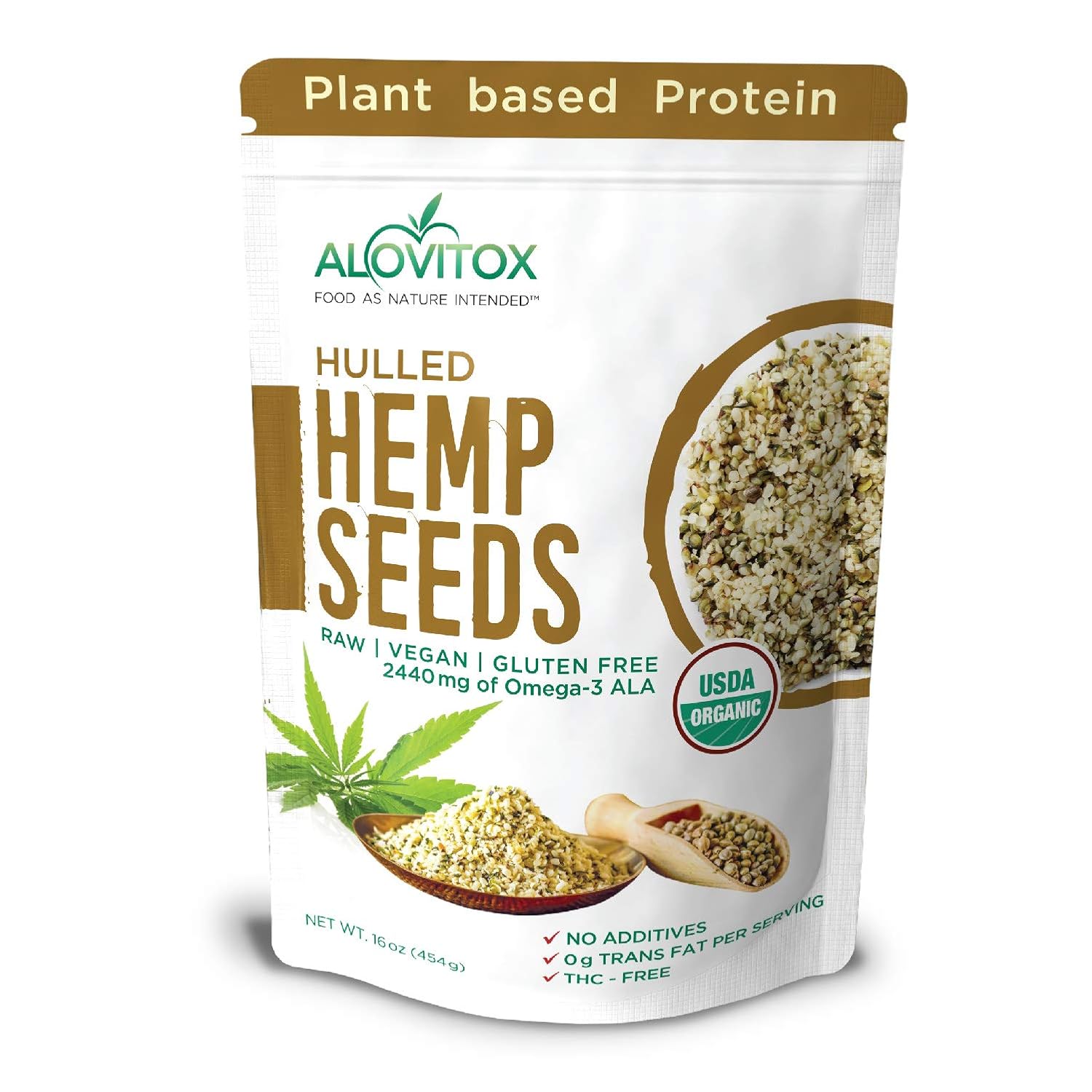Organic Hulled Hemp Seeds 16oz | Raw Hemp Hearts 9g of Protein Omegas 3 and 6 Fatty Acids - Vegan, Keto, Paleo Friendly Low Carb Energizing Superfood For Snack, Salads, Topping by Alovitiox | 1 lb Bag