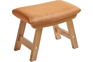 Aibiju Foot Stool Ottoman Small, Foot Rest Pouf Ottoman 15.8x10x11.4 inch, Wooden Step Stool with Soft Cushion for Living Room Bedroom and Kitchen (Orange Cover+Natural Wood Legs) YD-1356