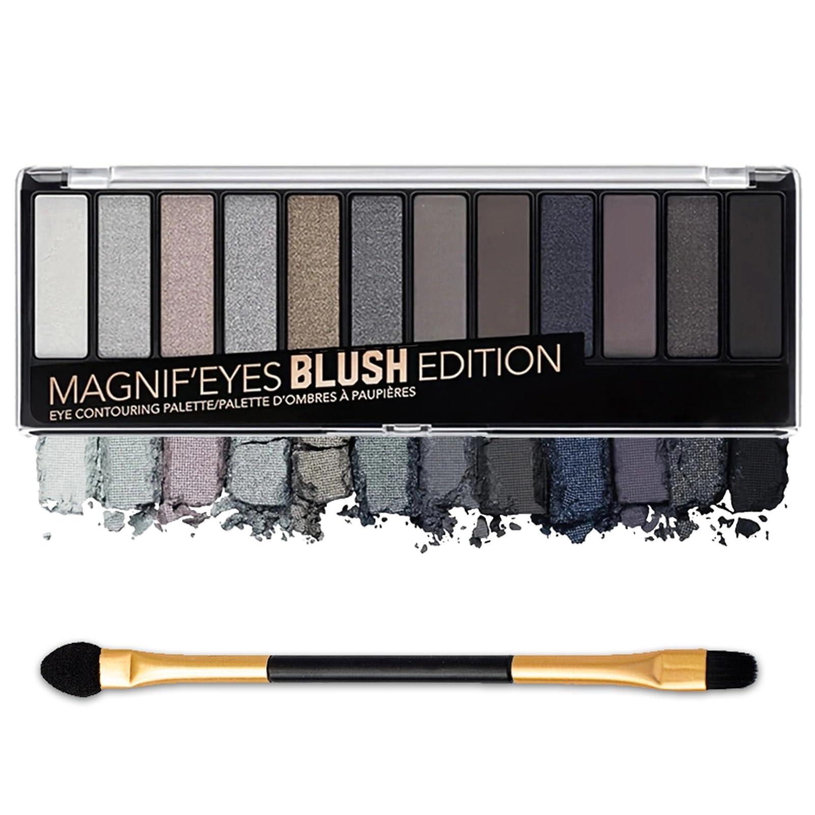 Smokey Eyeshadow Palette 12 Shades,Grey Shimmer Black eye shadow pallets for women,Professional,Long Lasting,Waterproof and Blendable,make-up palettes with Brushes (Smoky)