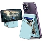 TopMade for MagSafe Wallet Magnetic Card Holder for iPhone 17/16/15/14/13/12 Series, Strongest Magnetic Phone Wallet Stand Adjustable, Slim Leather 5 Cards Holder, ID Window, RFID Blocking, Blue