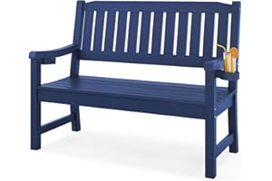 LUE BONA Outdoor Bench, 2-Person HDPS Garden Bench, Outdoor Benches Weatherproof, All-Weather Fade/Rot Resistant Patio Bench for Park, Front Porch, Backyard (Navy)