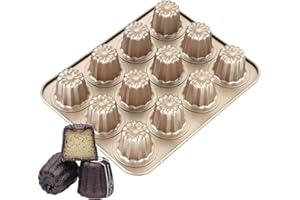 The Love 12-Cavity Nonstick Canele Mold Baking Cake Pan for Bread Muffin Cake Baking Pan, Gold