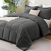 CozyLux Queen Comforter Set - Dark Grey Comforter Queen Size, 3 Pieces Box Stitched Bed Set for All Seasons, Soft Lightweight Bedding Sets with 1 Down Alternative Comforter and 2 Pillow Shams