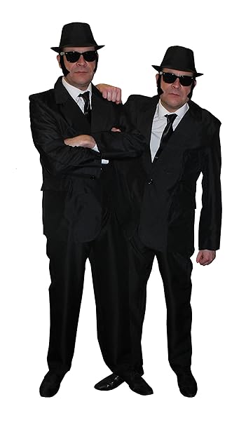 ILOVEFANCYDRESS Brothers of Blues=Alien JÄGER =2 KOSTÜME =Fasching+Karneval=MÄNNER in Schwarz Verkleidung =Large+Large+HUT-60