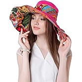 Women's Foldable Floppy Reversible Travel Beach Sun Visor Hat Wide Brim UPF 50+