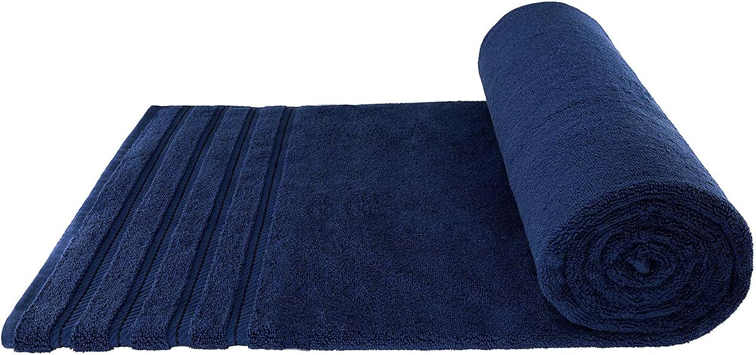 Casa Copenhagen Soft Linen Premium, Luxury Hotel & Spa Quality, 35x70 Extra Large Jumbo Size Bath Towel, Bath Sheet Cotton for Maximum Softness and Absorbency , 2 Piece Bath Sheet Set - Navy Blue: Kitchen & Dining