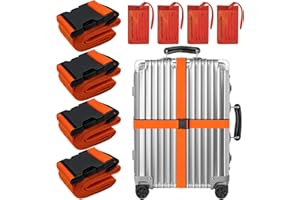 LEEHOOM 8 Pack Luggage Straps Suitcase Tags Set,Adjustable Suitcase Belts TSA Approved Silicone Luggage Tags Travel Suitcase Tags with Name ID Card for Luggage Suitcase Travel Accessories - Orange