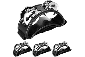 APACALI 4 PCS Foot Tambourine for Adults, Black Foot Percussion Instruments with Metal Steel Jingle Bell for Guitar Drum Accessory Instrument
