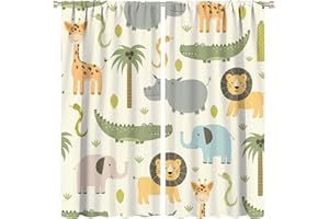 JADERYS Cartoon Blackout Curtains Cute Jungle Forest Animals Tree Colorful Kids Baby Bedroom Nursery Living Room Decor Rod Pocket 2 Panels 63x72in