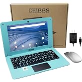 CHIBBS Laptop Computer- 10.1" Inch Kids Laptop Computer Powered by Android 12.0 -Quad Core Processor- 2+64gb ROM-Camera- Bluetooth- 2*USB- WiFi- Blue