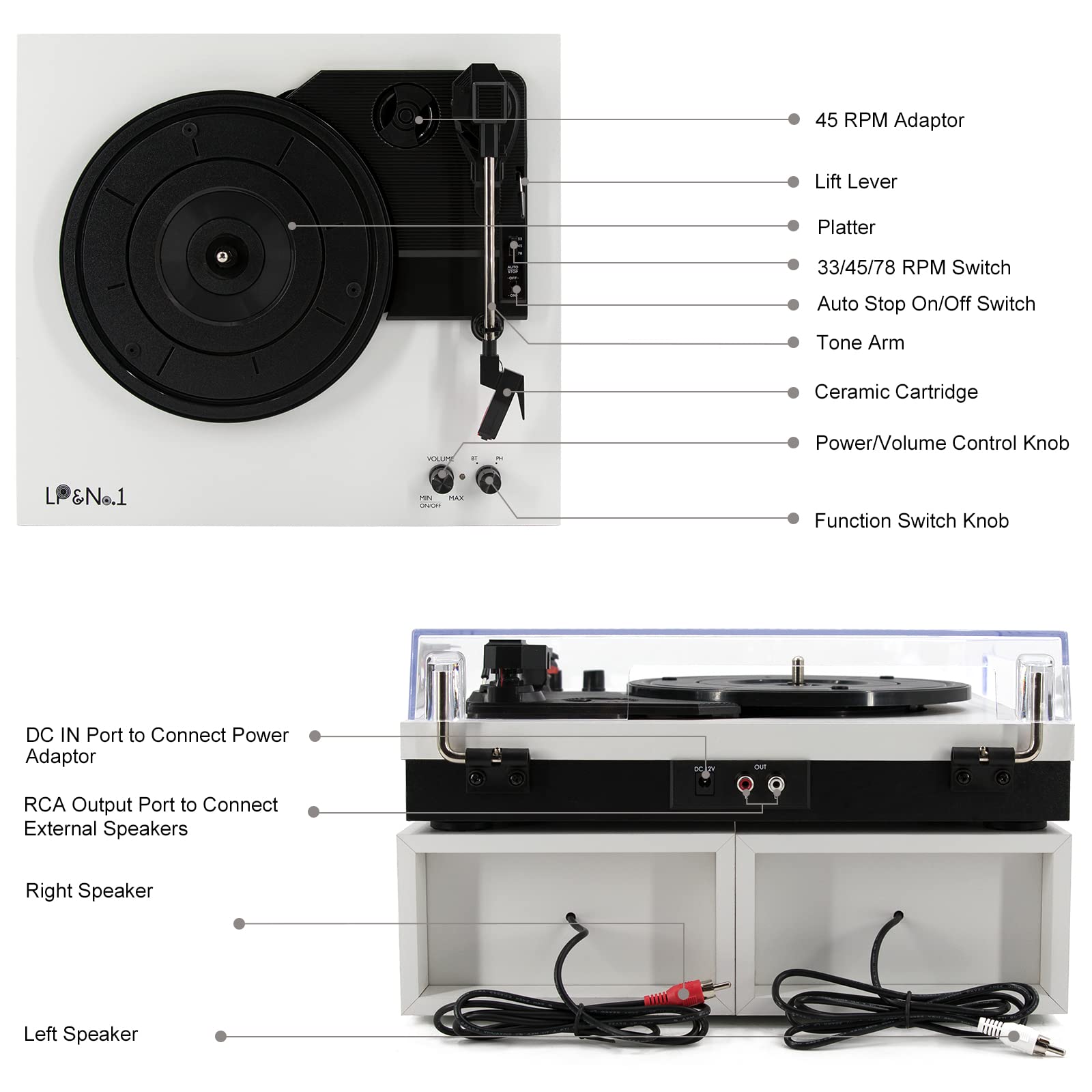 Stackable Lp Record Turntable Mua LP&No.1 Modern Turntable Record Player Bundle with Dual Powered ...