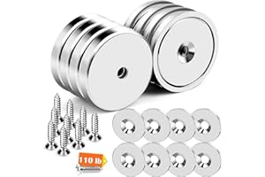 DIYMAG 8 Pcs Neodymium Round Base Cup Magnet,110LBS Strong Rare Earth Magnets with Heavy Duty Countersunk Hole,Stainless Screws,Iron Sheet for Refrigerator Magnetic,Office,Etc-Dia 1.26 Inch-Pack of 8